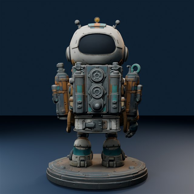 Back render of the same workshop robot showing its tool pack and rear surfaces